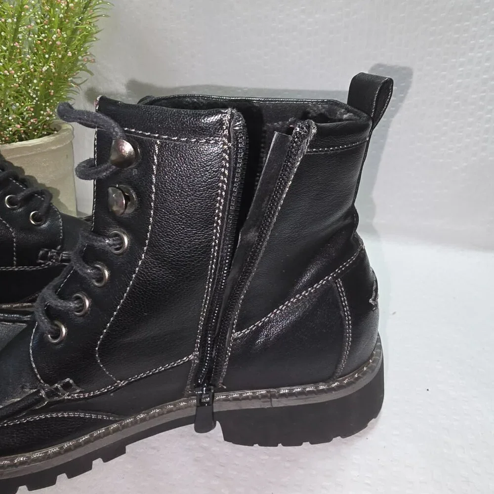 BRUNO MARC MENS BLACK MOTORCYCLE MILITARY COMBAT OXFORD BOOTS SIZE 7